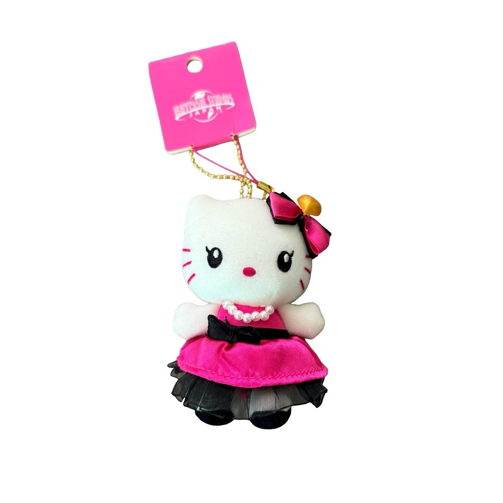 Sanrio Hello Kitty Plush Keychain Pink Black Dress USJ Mascot Kids 4in